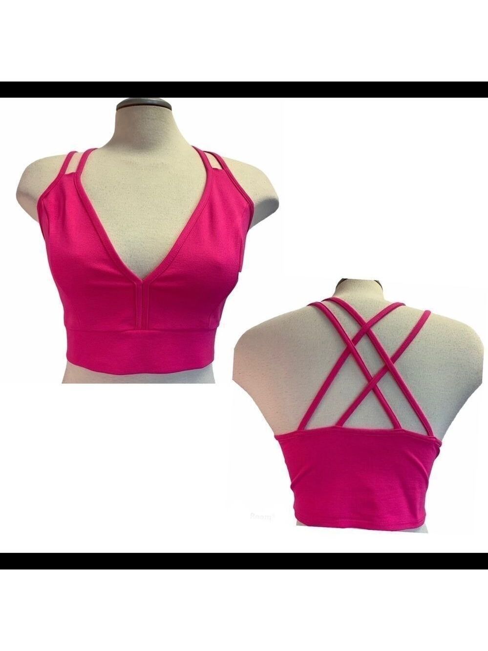 Hot neon pink V-neck crop top Sz M/L